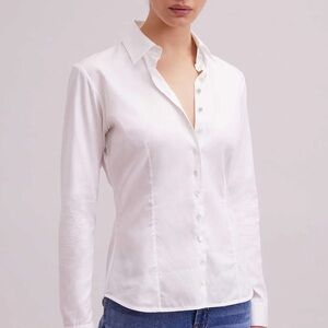 ANNE FONTAINE Gres Shirt White Collared Button Down Shirt With Micro Stripes 1